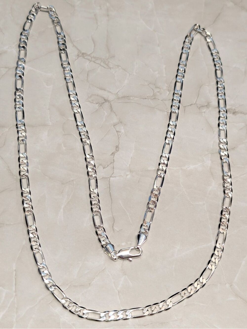 New‎ 925 Sterling Silver PLated 26" 4MM Figaro Chain Link Necklace Layering Mens